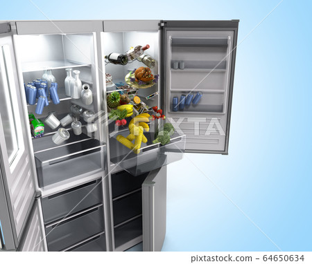 Open Stainless steel modern refrigerator on blue 64650634