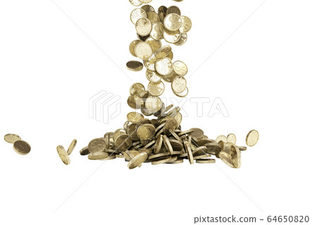 gold coins with dollar sign fall on graund 3d 64650820