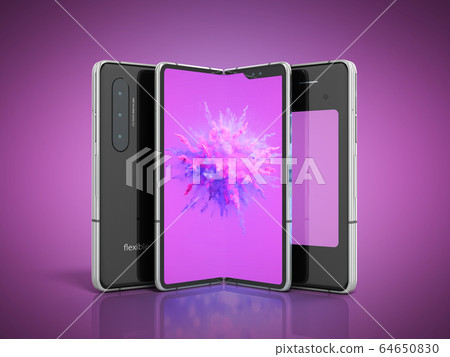 First serial flexible phone 3d render on color First serial flexible phone 3d render on color 64650830