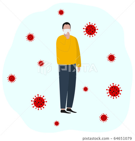Man in a protective mask against viruses. Fashion trendy illustration, flat design. Pandemic and epidemic of coronavirus in the world Man in a protective mask against viruses. Fashion trendy illustration, flat design. Pandemic and epidemic of coronavirus in the world 64651079