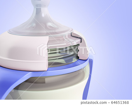 the baby bottle with milk 3d render on blue - Stock Illustration ...