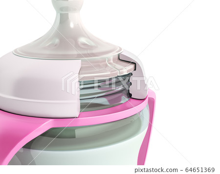 the baby bottle with milk 3d render on white - Stock Illustration ...