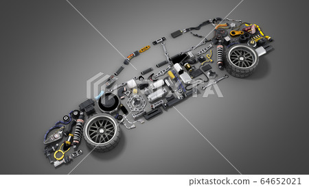 car silhouette made of details 3d render on grey 64652021