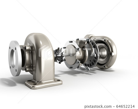 Automotive turbocharger turbine 3d render on white 64652214