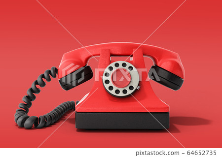 Hot line concept Red vintage telephone taking a 64652735