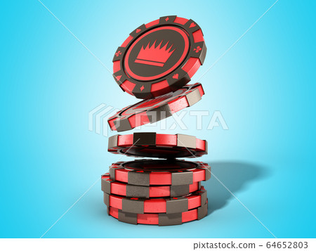 casino red chips stack on blue realistic 3d render 64652803