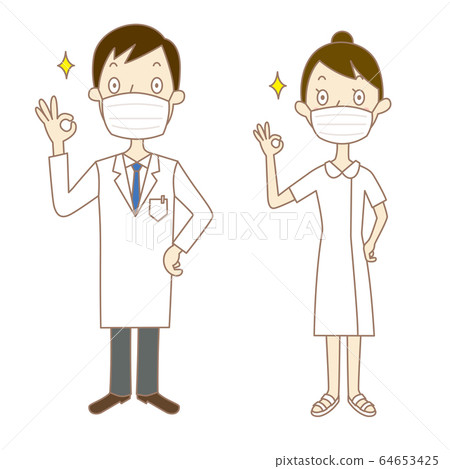 戴著口罩的醫生和護士的面部表情:插圖 戴著口罩的醫生和護士的面部表情:插圖 64653425