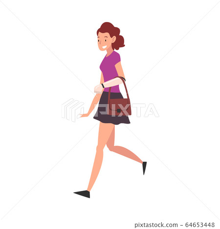 Smiling Beautiful Young Woman Wearing Casual Clothes Walking with Bag Vector Illustration Smiling Beautiful Young Woman Wearing Casual Clothes Walking with Bag Vector Illustration 64653448