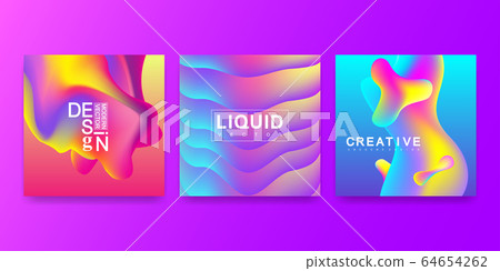 Vector design template in trendy vibrant gradient colors with abstract fluid shapes, paint splashes, ink drops. Futuristic posters, banners, brochure, flyer and cover designs. Abstract fluid 3d shape. 64654262