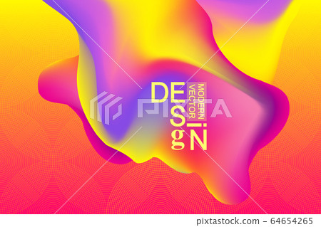 3d geometric abstract background with iridescent holographic liquid wavy gradient flowing dynamic shapes. Modern trendy background for your presentation banner design vector template 64654265