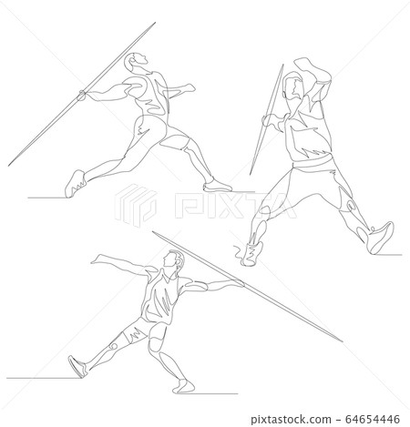 Continuous one line javelin thrower set. Summer Olympic Games. Vector 64654446