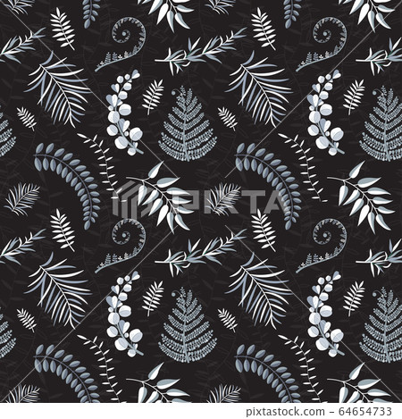 Seamless Botanical Pattern with Fern Herbs and Leaves 64654733