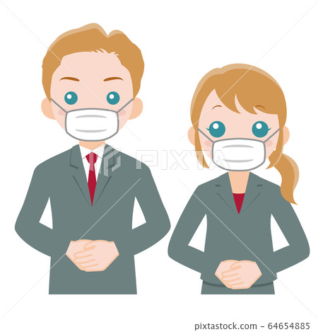 Men and women in suits wearing masks 64654885