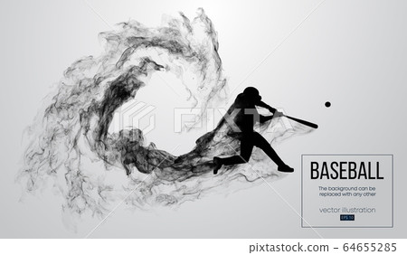 Abstract silhouette of a baseball player batter on white background from particles, dust, smoke. Baseball player batter hits the ball . Background can be changed to any other. Vector illustration Abstract silhouette of a baseball player batter on white background from particles, dust, smoke. Baseball player batter hits the ball . Background can be changed to any other. Vector illustration 64655285