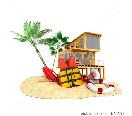 Secure beach concept Life jacket life ring and a 64655793