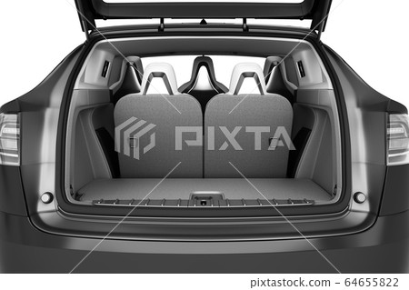 Empty car minivan trunk with folded rear seats A 64655822