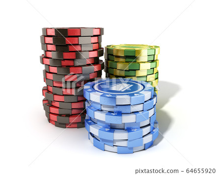 casino color chips isolated on white realistic 3d 64655920