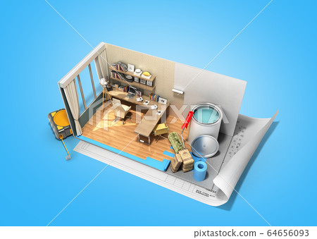 Concept of repair work isometric low poly home 64656093