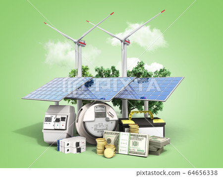 concept of energy saving solar panels and a