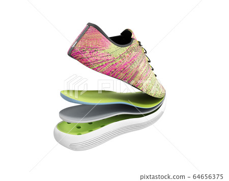 Pair of pink sport shoes by layers 3d render on 64656375