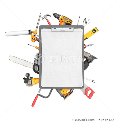construction background with notebook and tools 3d 64656482