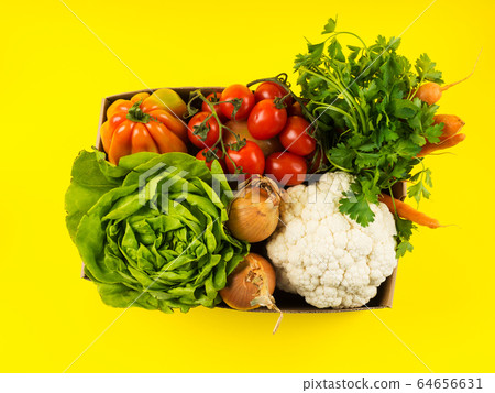 Food, produce delivery or donation box concept Food, produce delivery or donation box concept 64656631