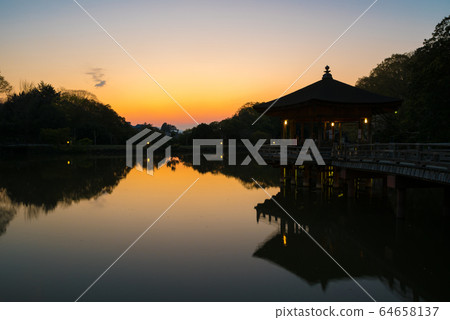 Ukimido and Sagiike Sunset Scenery (Nara Park, Nara City, Nara Prefecture) Ukimido and Sagiike Sunset Scenery (Nara Park, Nara City, Nara Prefecture) 64658137