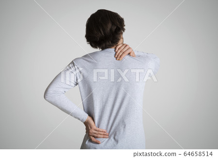 Tired man feel pain in neck and back 64658514