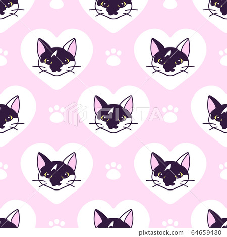 Seamless pattern with cute black and white cat - Stock Illustration ...