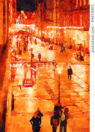 Watercolour Art Print, Travel in Europe Scene 64659905