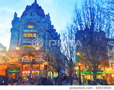 Watercolour Art Print, Travel in Europe Scene 64659909