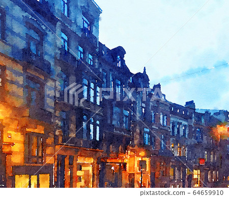 Watercolour Art Print, Travel in Europe Scene 64659910