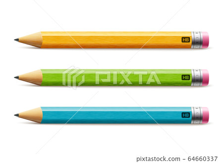 Vector short pencil, realistic pencil isolated cartoon with rubber eraser Vector short pencil, realistic pencil isolated cartoon with rubber eraser 64660337