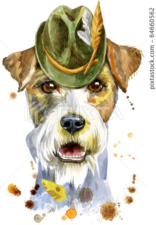 Watercolor portrait of airedale terrier dog in 64660562