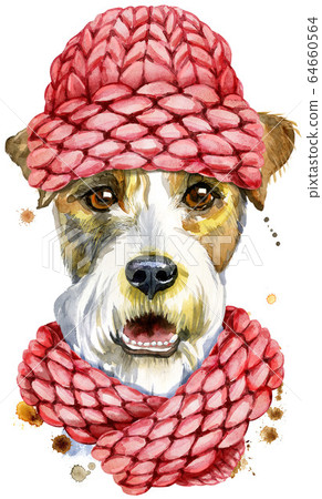 Watercolor portrait of airedale terrier dog with Watercolor portrait of airedale terrier dog with 64660564