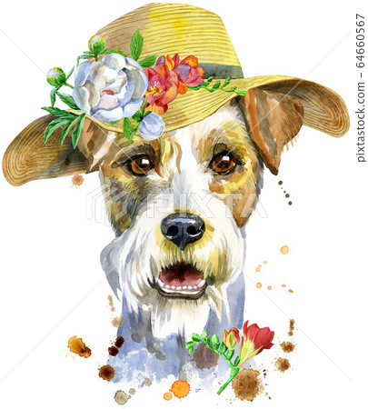 Watercolor portrait of airedale terrier dog with Watercolor portrait of airedale terrier dog with 64660567