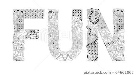 Word Fun Vector Word FUN for coloring. Vector decorative zentangle - Stock Illustration ...