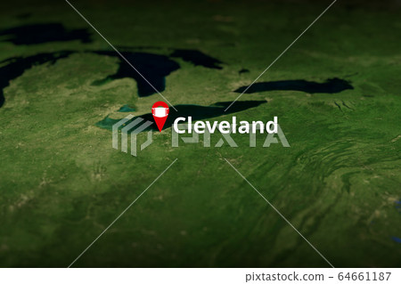 Cleveland, United States geotag with face mask, coronavirus disease self-isolation related 3D rendering Cleveland, United States geotag with face mask, coronavirus disease self-isolation related 3D rendering 64661187