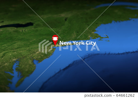 New York City, United States geotag with face mask, COVID-19 coronavirus disease self-isolation related 3D rendering 64661262
