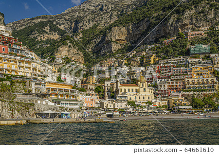 view from the mediterranean sea of a seaside Positano village. Italy view from the mediterranean sea of a seaside Positano village. Italy 64661610