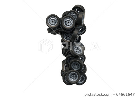 Number 1 from car wheels, 3D rendering Number 1 from car wheels, 3D rendering 64661647