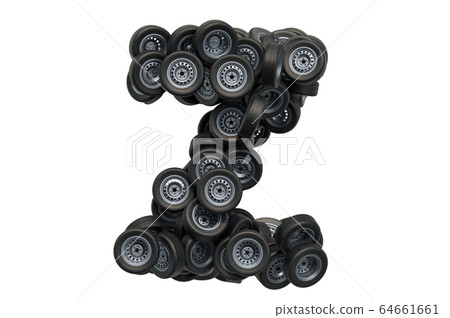 Letter Z from car wheels, 3D rendering Letter Z from car wheels, 3D rendering 64661661