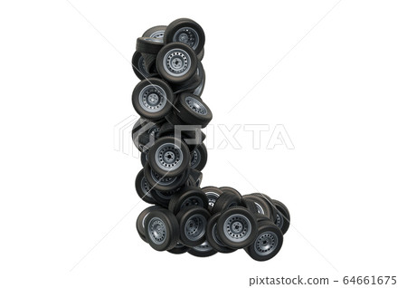 Letter L from car wheels, 3D rendering Letter L from car wheels, 3D rendering 64661675