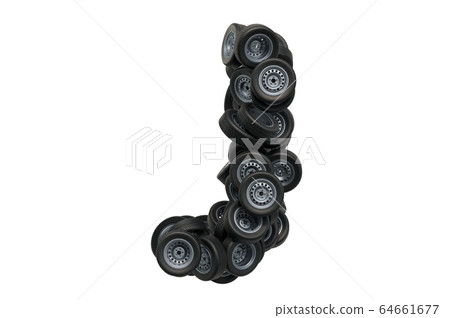 Letter J from car wheels, 3D rendering 64661677