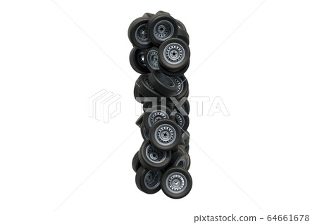 Letter I from car wheels, 3D rendering 64661678