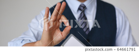 Male arm show OK or confirm during conference 64661791