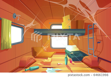 Vector interior of poor dirty room in camping van Vector interior of poor dirty room in camping van 64661998