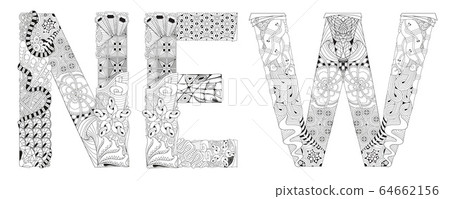 Word NEW for coloring. Vector decorative zentangle - Stock Illustration ...