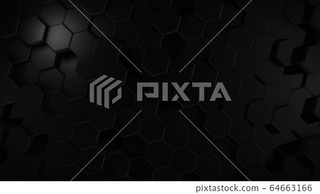 3D rendering of abstract hexagonal geometric black surfaces in virtual space 3D rendering of abstract hexagonal geometric black surfaces in virtual space 64663166