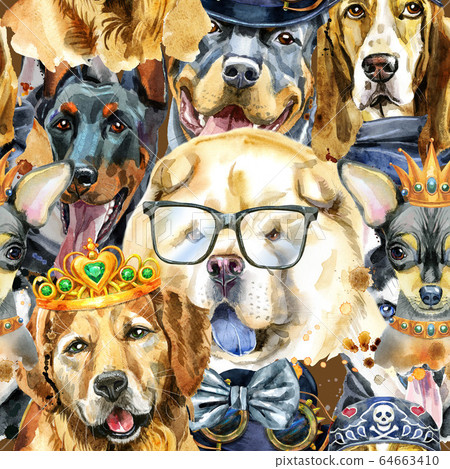 Watercolor seamless pattern of dogs on white... - Stock Illustration ...